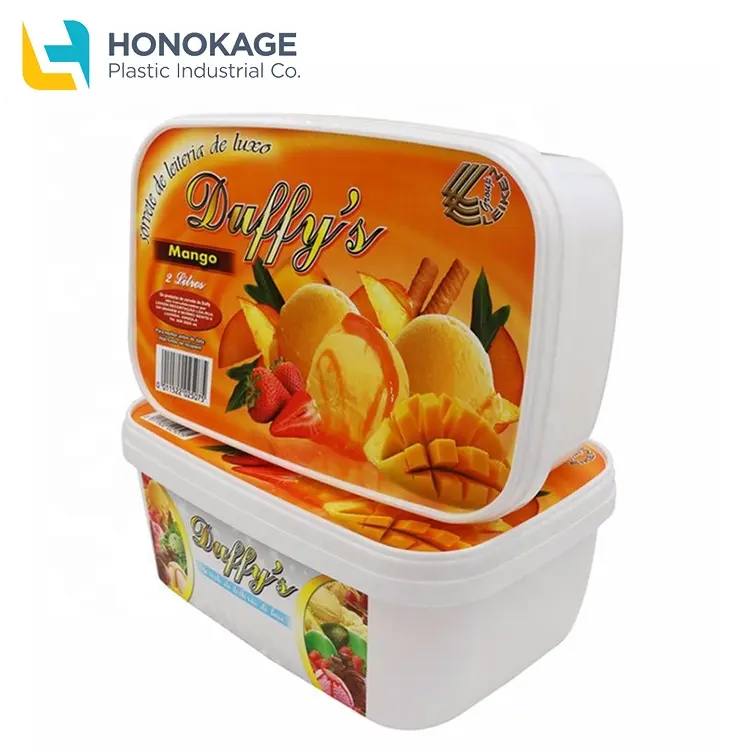 Fabricante recipiente IML impressão do logotipo personalizado quadrado recipiente de plástico descartável ice cream freezer ice cream pp copo com tampa