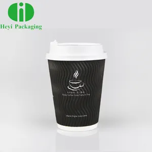 Carton tái sử dụng bán buôn uống Logo dùng một lần PLA in màu đen 8oz đôi tường Giấy ly cà phê với nắp và tay áo