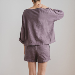 <strong>Women</strong> Pyjamas <strong>Linen</strong> <strong>Top</strong> and Shorts Set Ladies <strong>Linen</strong> Blouse and Shorts Pajama Set - Product Image 5