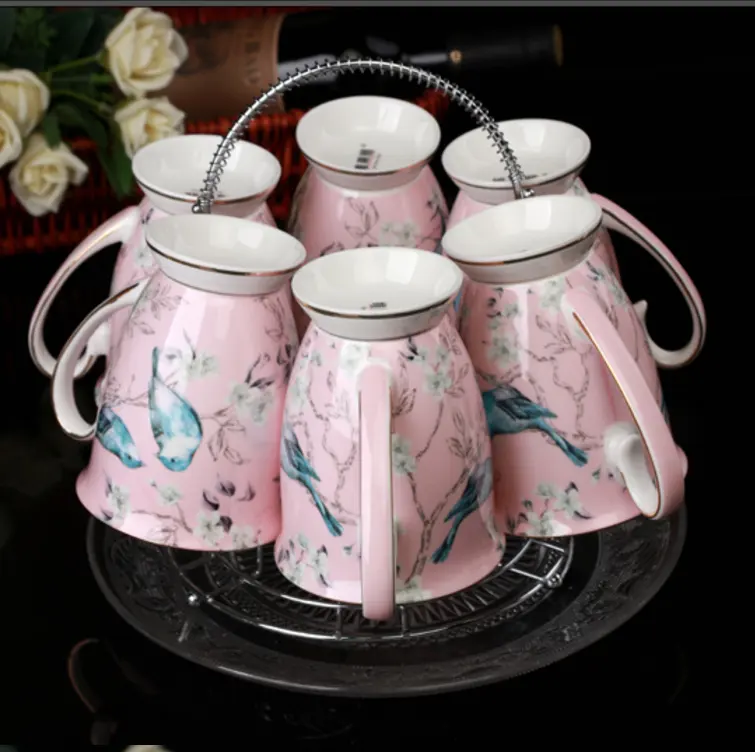 꽃 데칼 인쇄 새로운 뼈 중국 럭셔리 커피 머그잔 차 컵 발