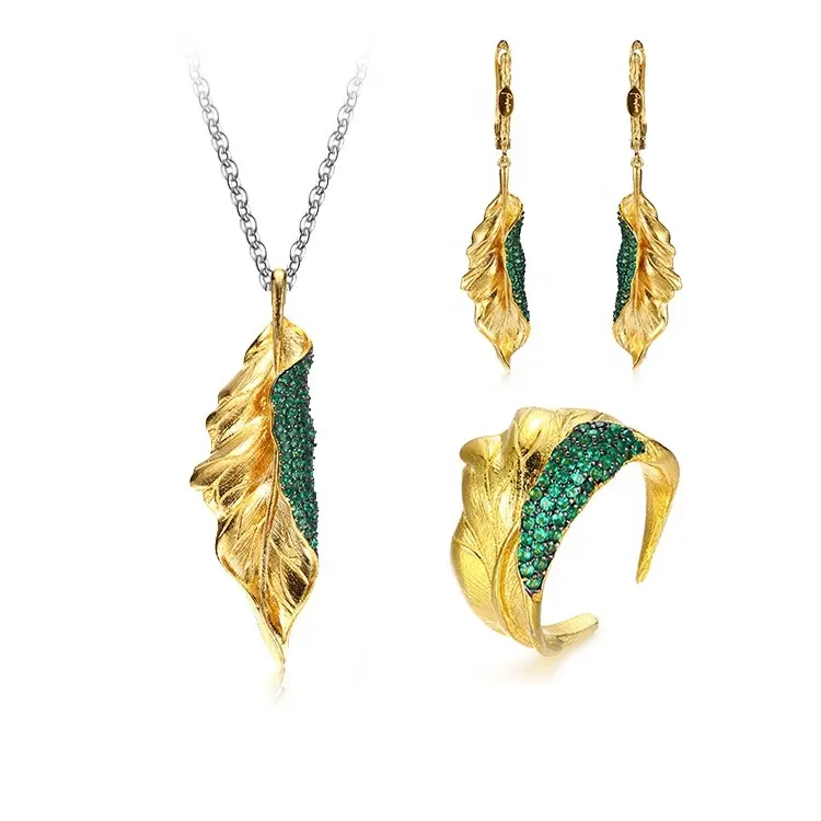 Set di gioielli graziosi fornitori di Design verde Nano forma di foglia spinello oro placcato Set di gioielli