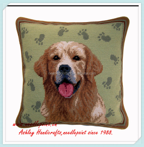 Elegante de encargo Hecho A Mano <span class=keywords><strong>Perro</strong></span> Perdiguero de oro Decorativo Bordado de Algodón Almohada - Product Image 1