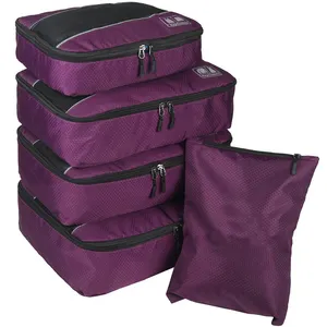 5pc Packing Cubes Kit With Large Travel Luggage Organizer Kit 4 Cubes 1 Laundry Pouch Bag