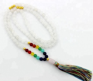 Commercio all'ingrosso annodato A Mano Agata Bianca Perline 7 Chakra Della Pietra Preziosa 108 Beads Mala Della Collana Della Nappa Yoga Buddista - Product Image 5