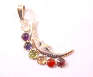 Pendentifs Chakra de la Lune - Vente en Gros, Plaqué Argent, Ensemble de 7 Pierres, Style Classique, Cadeau - Product Image 1