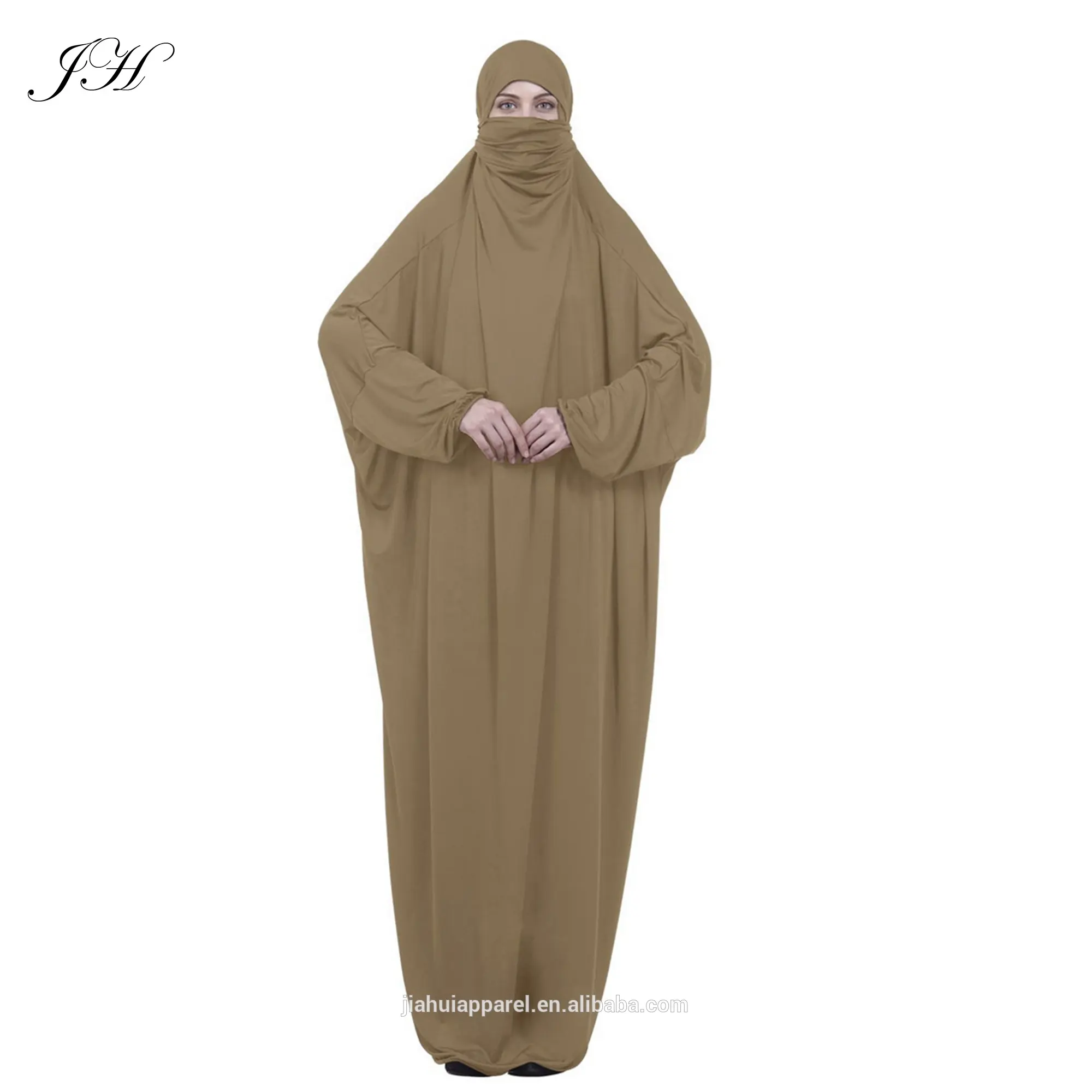 Pabrik Penjualan 2019 Gaya Baru Batwing Lengan Warna Solid Niqab Burqa Wanita Long Doa Abaya Khimar Jibab Ramadan Dress