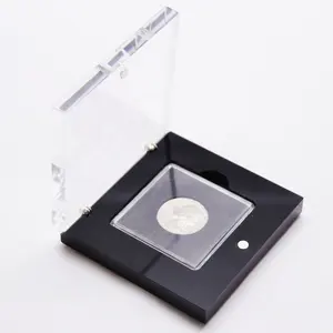 磁性丙烯酸硬币展示架，黑色底座和透明盖
