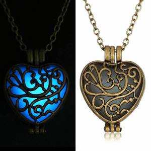 Blue Glow in the Dark Antique Gold Hollow Heart Necklace Noctilucent Necklace Xmas <strong>Gift</strong> <strong>for</strong> Her Girlfriend <strong>Daughter</strong> <strong>Mum</strong> - Product Image 3
