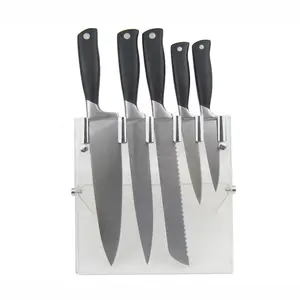 Conjunto de faca de cozinha de aço inoxidável, alta qualidade, pom forjado, punho plano, com bloco acrílico