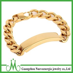 Oro del Cadena del encintado del acero inoxidable de la pulsera de identificación de vínculo cubana pulsera del motorista - Product Image 1