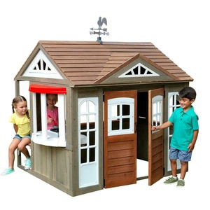 Children Wooden Playhouse Outdoor <strong>Fun</strong> With <strong>Kitchen</strong> and Sink Burners - Product Image 1