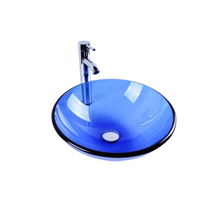 Évier de bateau en verre, translucide, <span class=keywords><strong>bleu</strong></span> marine, forme ronde, couleur - Product Image 5