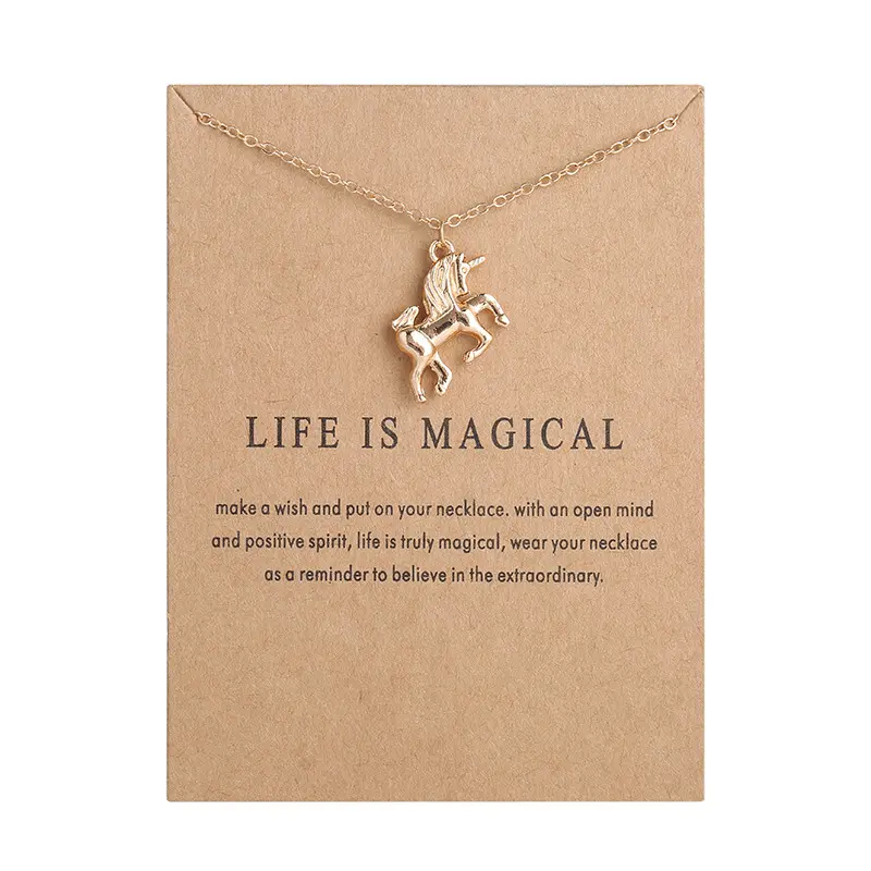 Fashion Life Is Magical Unicorn Horse Pendant Necklace Clavicle Chains Statement Necklace Women Girl Holiday Beach Jewelry