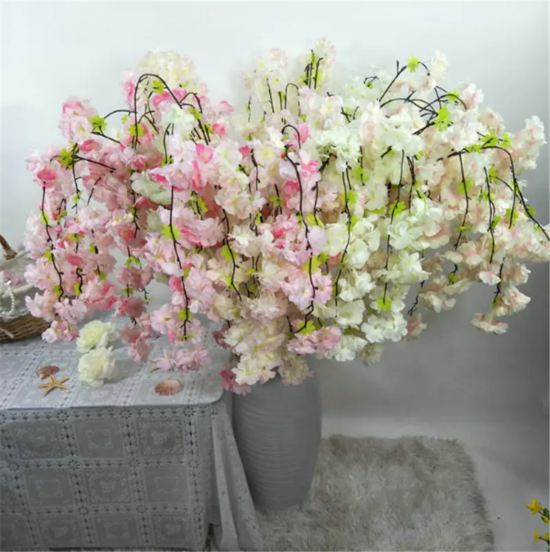 Üretici toptan ipek yapay kiraz çiçeği dalları düğün dekorasyon için