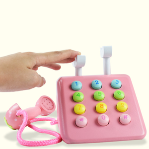 Jeu de rôle pour enfants Montessori, téléphone en bois <span class=keywords><strong>rose</strong></span> - Product Image 4
