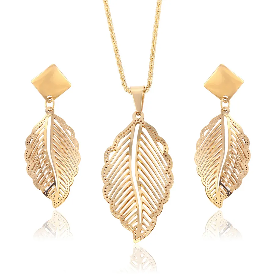 63914 Xuping New Stylish Stainless Steel Leaf Shape Jewelry Set