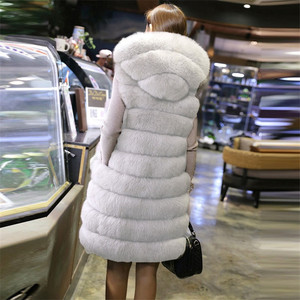 Delle Donne di modo Caldo Lungo Faux della Pelliccia di Fox del Panciotto Della Maglia Senza Maniche Con Cappuccio del <span class=keywords><strong>Cappotto</strong></span> del Rivestimento - Product Image 4