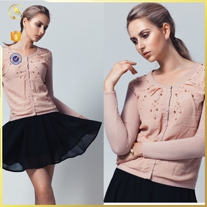 Perle perle autour <span class=keywords><strong>ras</strong></span> du <span class=keywords><strong>cou</strong></span> cardigan <span class=keywords><strong>pull</strong></span> chandail - Product Image 1