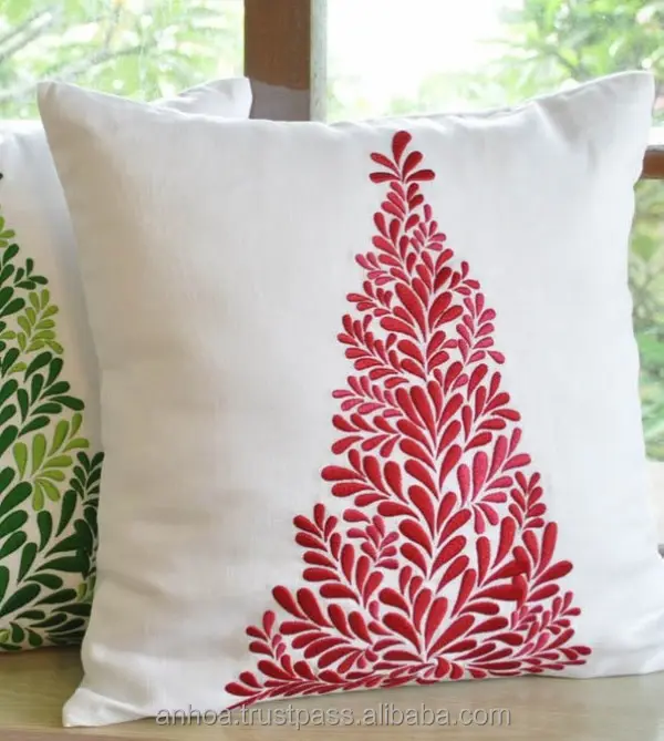 Linen embroidery christmas tree pattern cushion cover