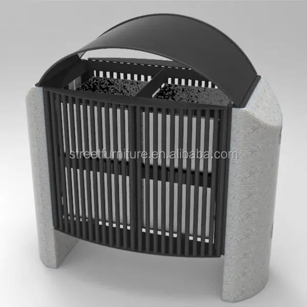 Outdoor 60l dual compartment garbage can trash and recycle bin metal trash bin with dual insert for public area