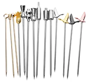 100% Food Grade eco-friendly Stainless Steel Creative Cocktail Decoration Fruit Stick Martini Picks Reusable Olive Picks