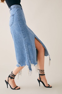 <span class=keywords><strong>Midi</strong></span> <span class=keywords><strong>denim</strong></span> <span class=keywords><strong>gonna</strong></span> con spacco vendita calda distressed luce blu jeans delle donne gonne - Product Image 6