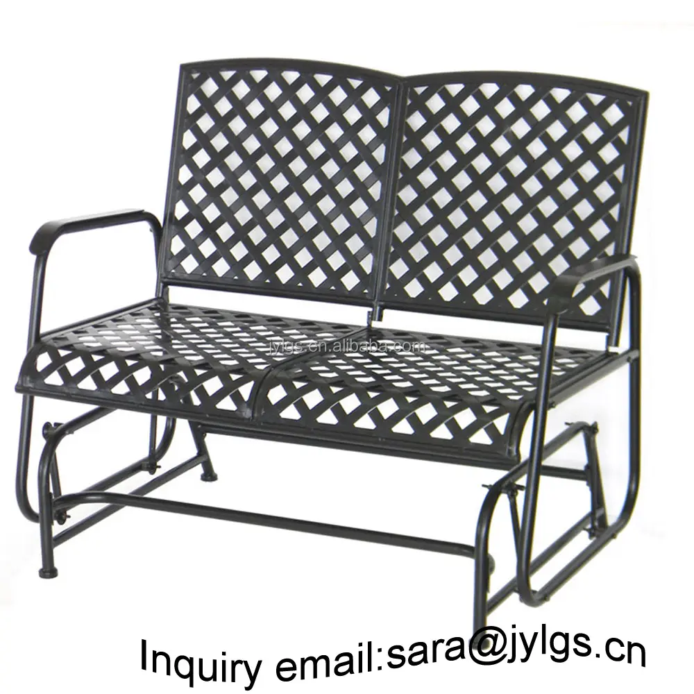 Barato Patio Jardín de hierro forjado Loveseat planeador doble asiento silla mecedora