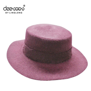 Chicas de Ala Ancha al por mayor Hecha A Mano 100% de Fieltro de Lana FloppyHat Con Vellosidades - Product Image 2