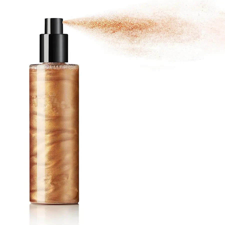 Private Label New High Quality Shimmer 4 colori evidenziatore liquido 100ml corpo e viso evidenziatore Spray senza Logo