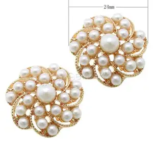 New Fashion Pearl Rhinestone Color Crystal Fancy Flower Buttons 24x24x12.5mm Hole: 2mm 1048795