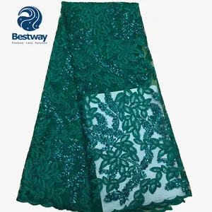 Bestway African Embroidery Turquoise Royal Blue Lace Fabric Wedding