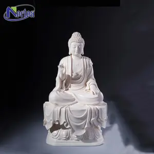 Modern Dekorasi Luar Ruangan Ukuran Hidup Batu Alam Buddha Patung Marmer Putih Buddha Duduk Di Lotus Patung NT-MSZ014