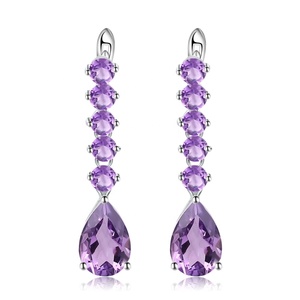 Pendientes de gota para mujer y niña, piedra de amatista natural de 925 CT, joyería de piedras preciosas de plata de ley - Product Image 1