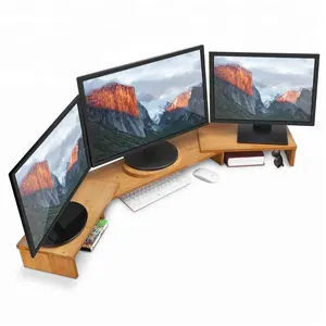 3 Rak Monitor Berdiri Riser Bambu dengan Panjang Disesuaikan dan Sudut kayu Laptop Cellphone TV Printer Berdiri