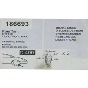 OE 186693 ricambi auto disco Freno per <span class=keywords><strong>Peugeot</strong></span> 206 <span class=keywords><strong>207</strong></span> 307 308 3008 5008 <span class=keywords><strong>Citroen</strong></span> <span class=keywords><strong>C3</strong></span> C4 C5 X- xara DS4 - Product Image 2