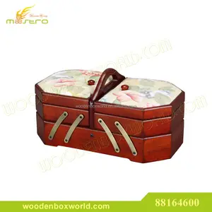 Wooden Fabric Cantilever Folding Accordion Sewing Box