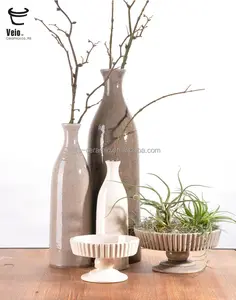 Japanese crepitar personalizado mesa de cerâmica elegante boca estreita cinza vaso cilindro de altura
