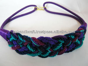Vintage 80'<b>s</b> Braided Rope Belt with <b>large</b> gold toned <b>hook</b> Purple, navy and aquaHandmade Creations - Product Image 1