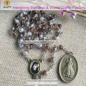 6mm manik-manik kaca warna coklat hiasan tengah tasbih rosario Faustina dengan liontin Oval rahmat - Product Image 1