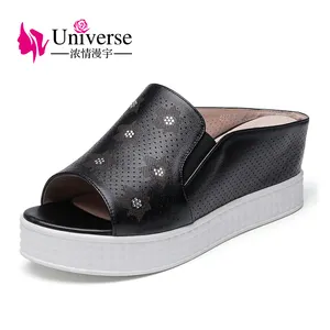 E125 thick sole hallow out genuine leather women rubber slipper shoes