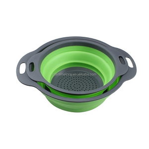 2pcs conjunto plegable redonda colador vegetal de la fruta de la cesta de lavado de colador plegable escurridor con cocina herramienta - Product Image 5