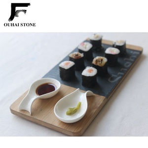 Bandeja de <span class=keywords><strong>sushi</strong></span> de pizarra natural con plato de bambú cuencos de cerámica y palillos traje 30x14cm - Product Image 2