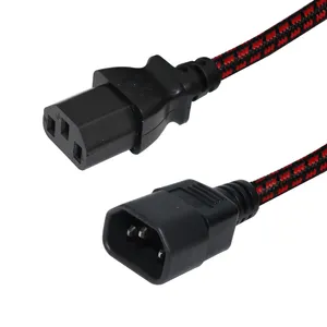 Nylon braid Jacket Cable Power Cord Iec C15 Receptacle 14awg C14 To C13