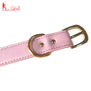 Collar de perro de cuero Rosa Suave personalizado Clip de metal dorado ajustable para tamaño pequeño mediano grande - Product Image 4
