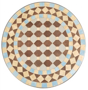 Geometric White Plaid <strong>Pattern</strong> Round <strong>Mosaic</strong> <strong>Table</strong> <strong>with</strong> Ceramic Tile Top Outside <strong>Patio</strong> Use 3pc Bistro Set - Product Image 2