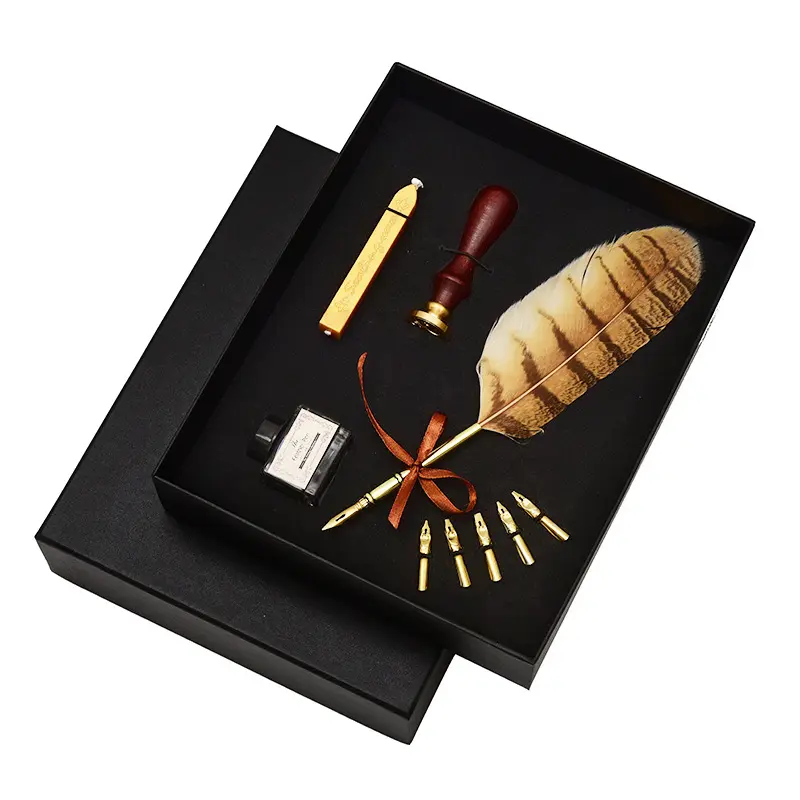 Luxe relatiegeschenk set veer vulpen uil quill pen met inkt