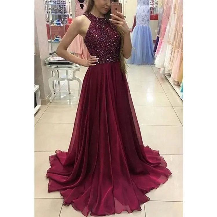 Wholesale Quality Formal Chiffon Beaded Evening Dress