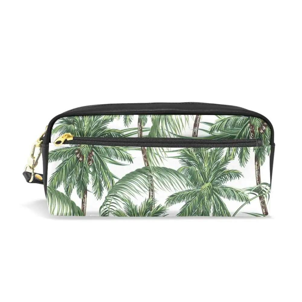 Estojo de lápis com folhas tropicais, bolsa para guardar moedas, maquiagem, cosméticos, para viagem