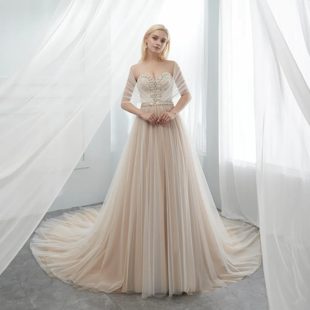 Ruolai — robe de mariée ivoire avec perles en Champagne, robes de mariage, ASW047