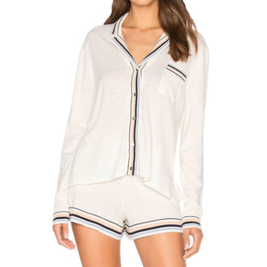 Nuovo arrivo pigiami da <span class=keywords><strong>donna</strong></span> in cotone a contrasto con costine Shorts estivi <span class=keywords><strong>taglie</strong></span> <span class=keywords><strong>forti</strong></span> tinti in tinta unita - Product Image 1